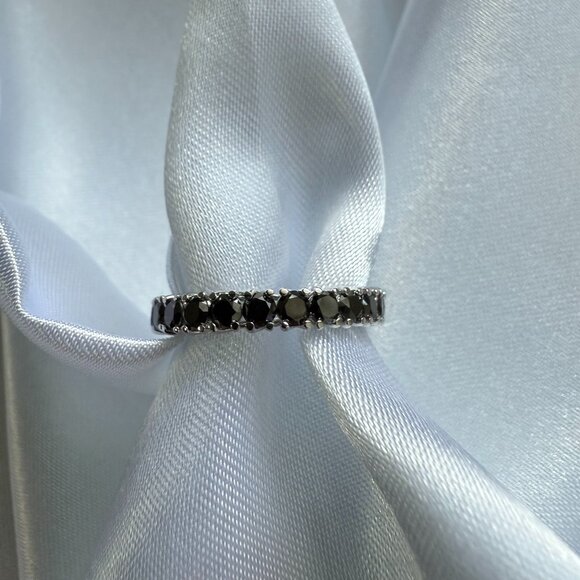 1.70CT Black Diamond Eternity Band 18K White Gold Natural Diamonds Stacking Ring - Picture 5 of 9